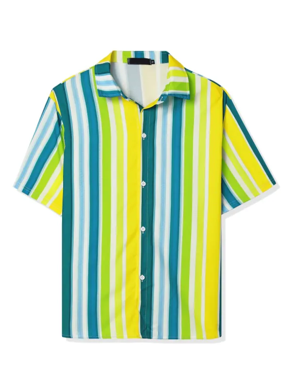 Men's Summer Striped Shirt Short Sleeve Button Down Beach Color Block Vertical Stripes Shirts sold by Allegra K