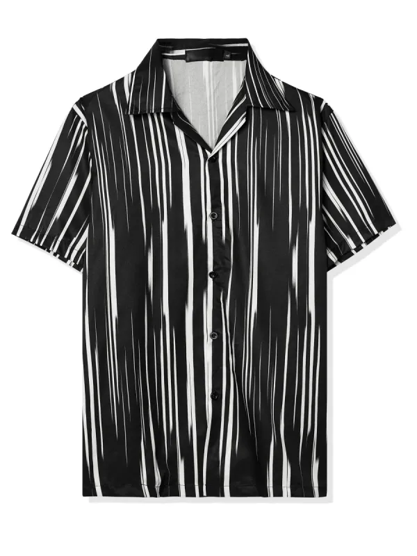Men's Summer Stripe Printed Regular Fit Short Sleeves Button Closure Color Block Shirts sold by Allegra K