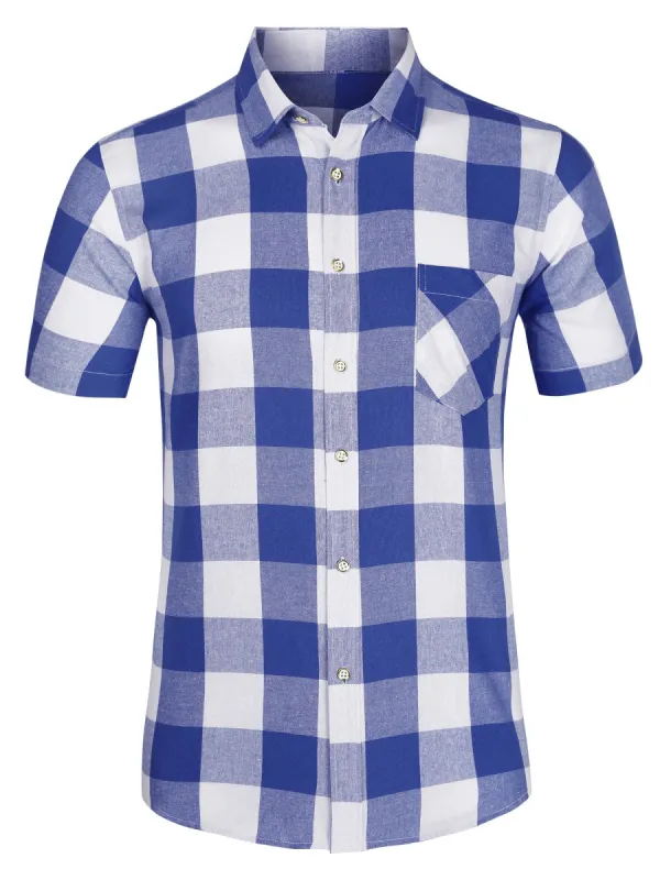 Men's Plaid Shirt Short Sleeve Casual Regular Fit Button Down Point Collar Dress Shirts sold by Allegra K
