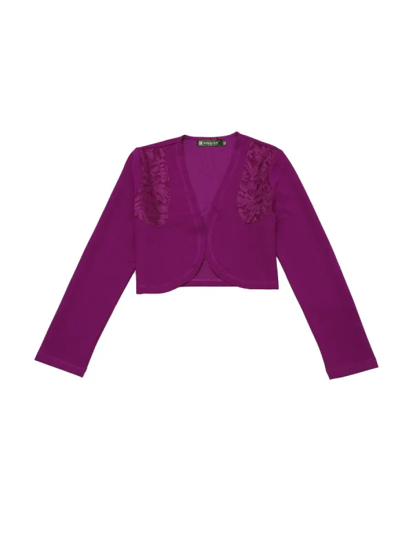 Women's Elegant Crop Cardigan Long Sleeve Floral Lace Panel Knit Shrug Tops made by Allegra K