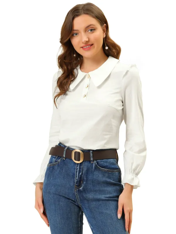 Women's Peter Pan Collar Shirt Puff Long Sleeve Button Blouse Top sold by Allegra K