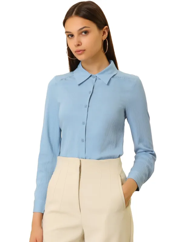 Women's Long Sleeve Collared Work Office Career Blouse Button Up Shirt sold by Allegra K