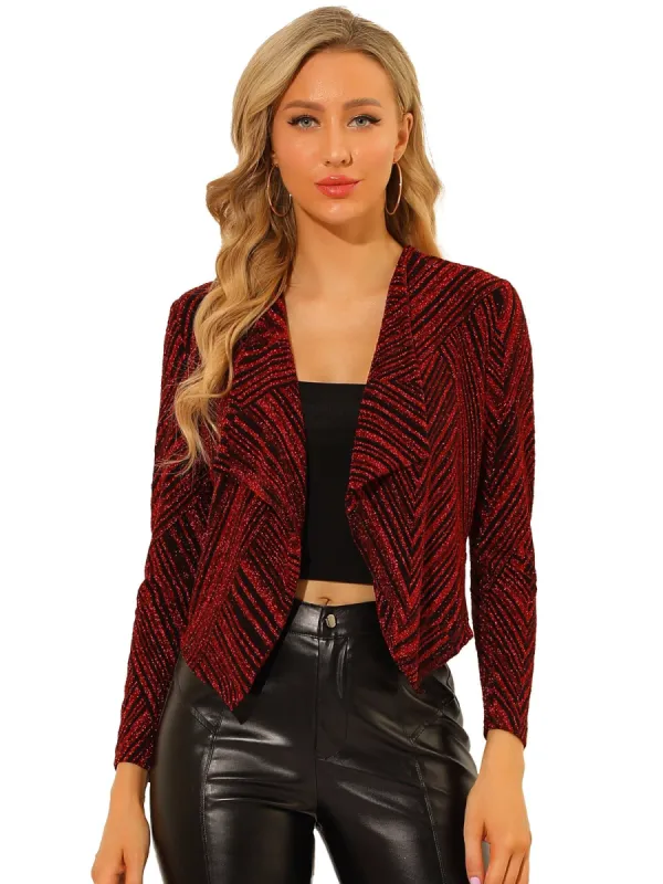 Women's Sparkly Cropped Cardigan Long Sleeve Party Open Front Glitter Jacket sold by Allegra K