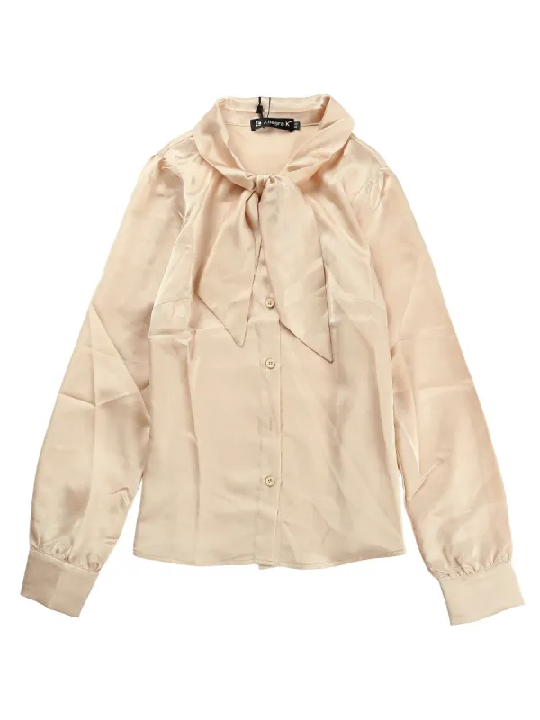 Women's Button Down Shirt Tie Neck Satin Blouse Business Casual Tops sold by Allegra K