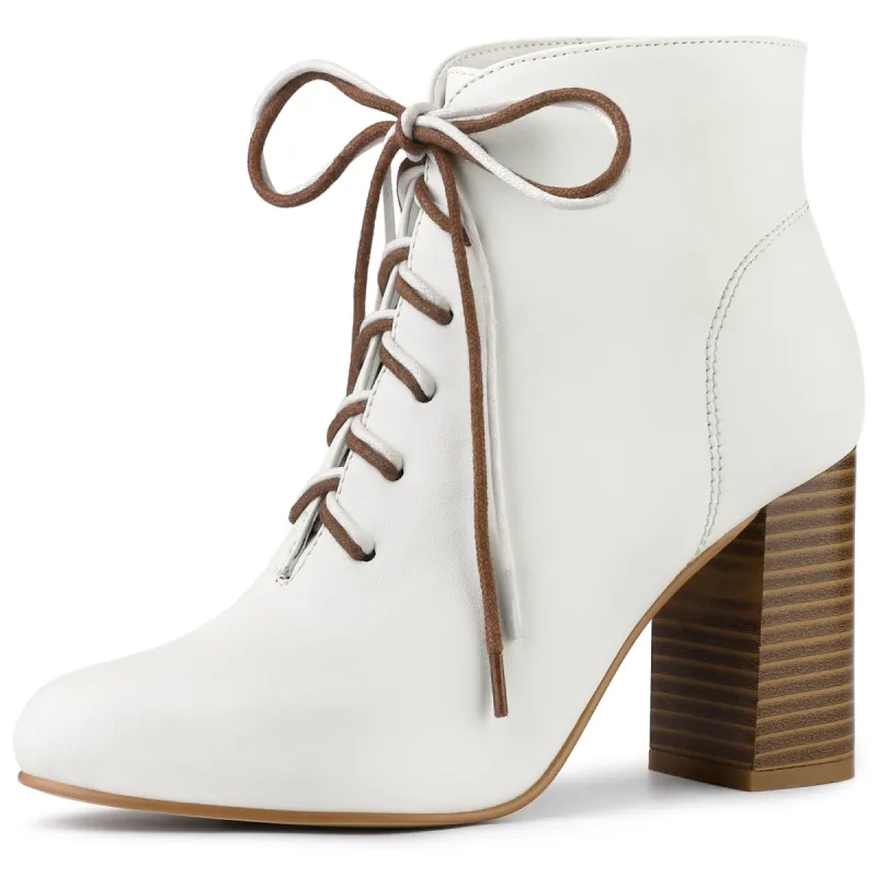 Women's Round Toe Lace Up Chunky Heels Ankle Booties sold by Allegra K