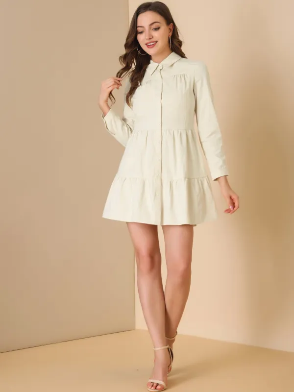 Cotton Point Collar Long Sleeve Mini A-Line Shirt Dress sold by Allegra K