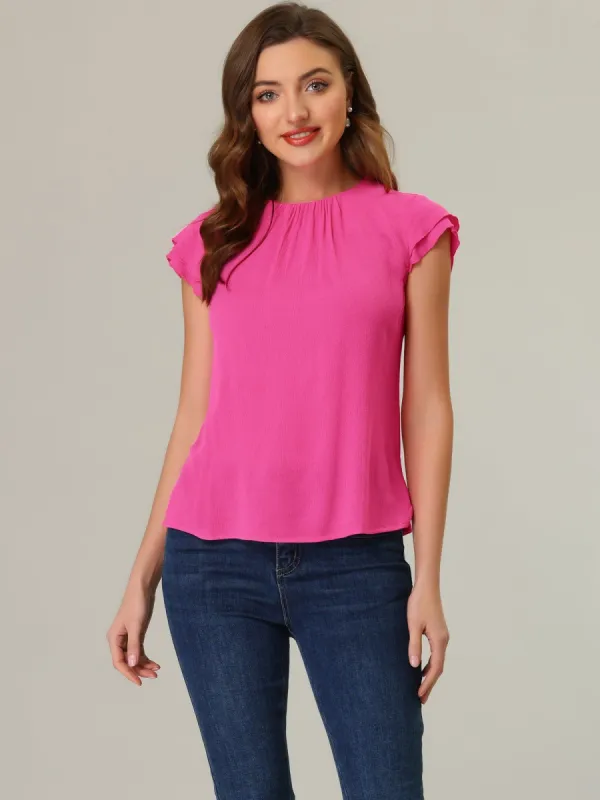 Layer Cap Short Sleeve Round Neck Tops Blouse sold by Allegra K