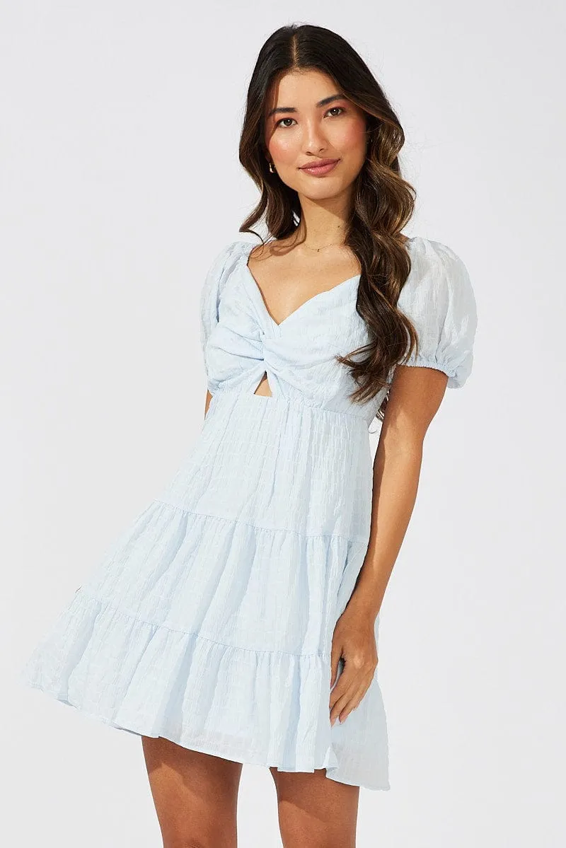 Blue Fit And Flare Dress Puff Sleeve Mini sold by Ally Fashion product image thumbnail 3