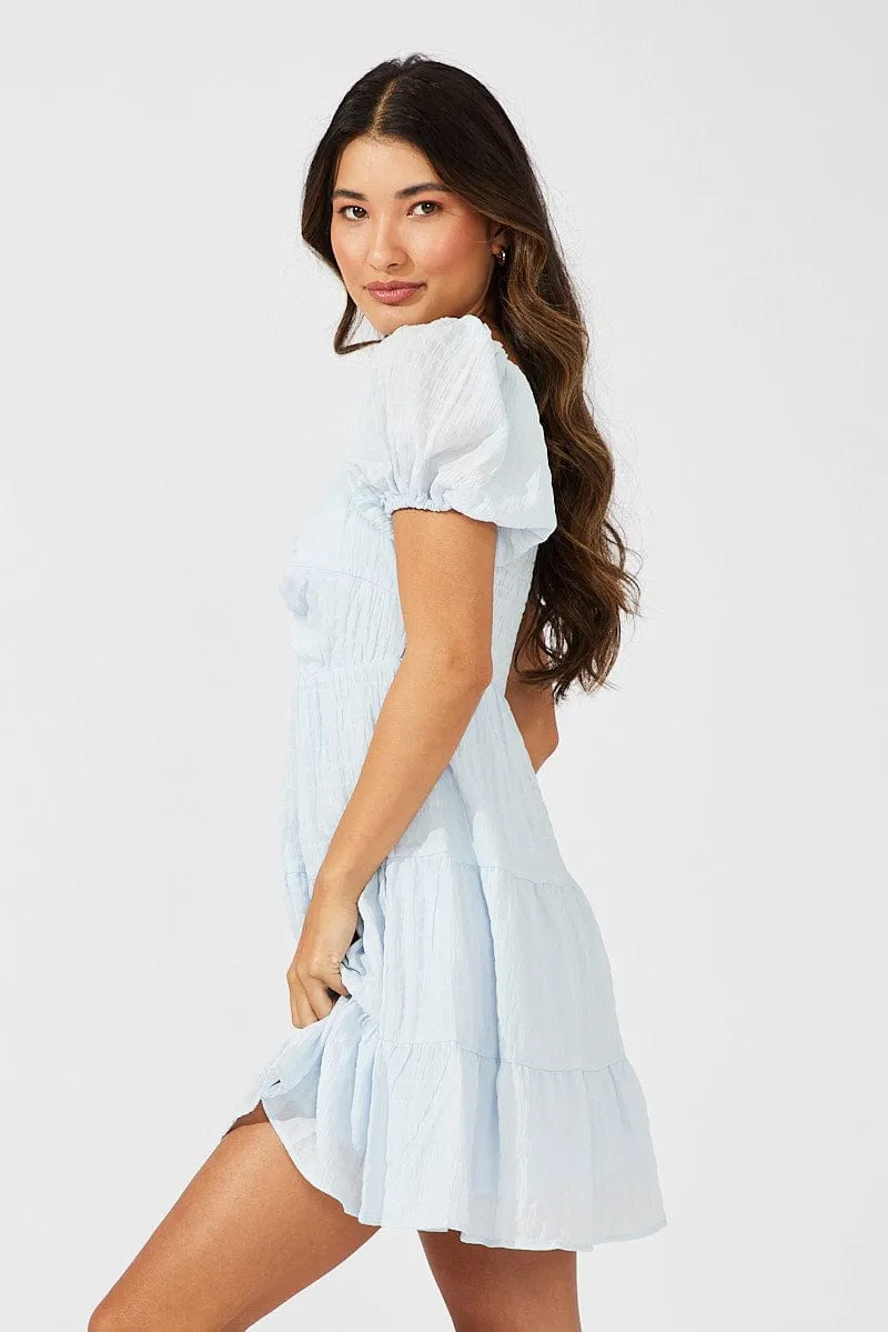 Blue Fit And Flare Dress Puff Sleeve Mini sold by Ally Fashion product image thumbnail 4