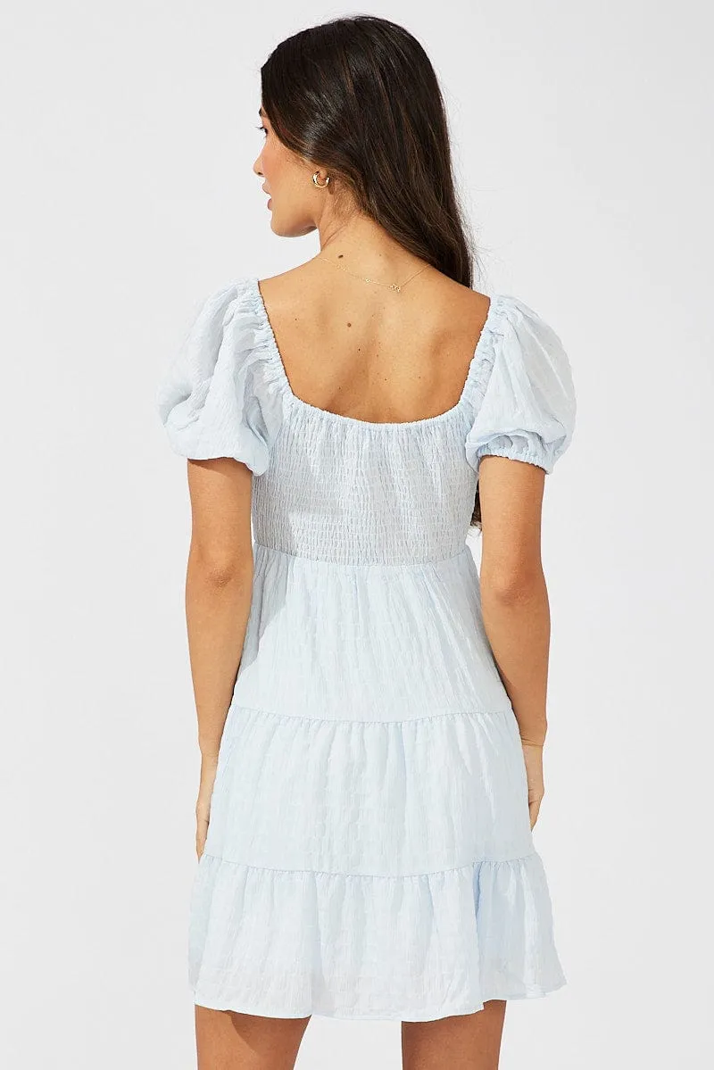 Blue Fit And Flare Dress Puff Sleeve Mini sold by Ally Fashion product image thumbnail 5