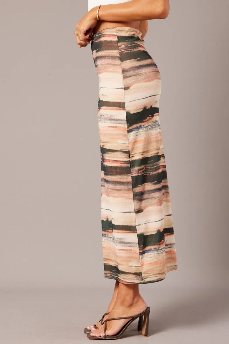 Brown Abstract Midi Skirt High Rise Mesh sold by Ally Fashion product image thumbnail 4