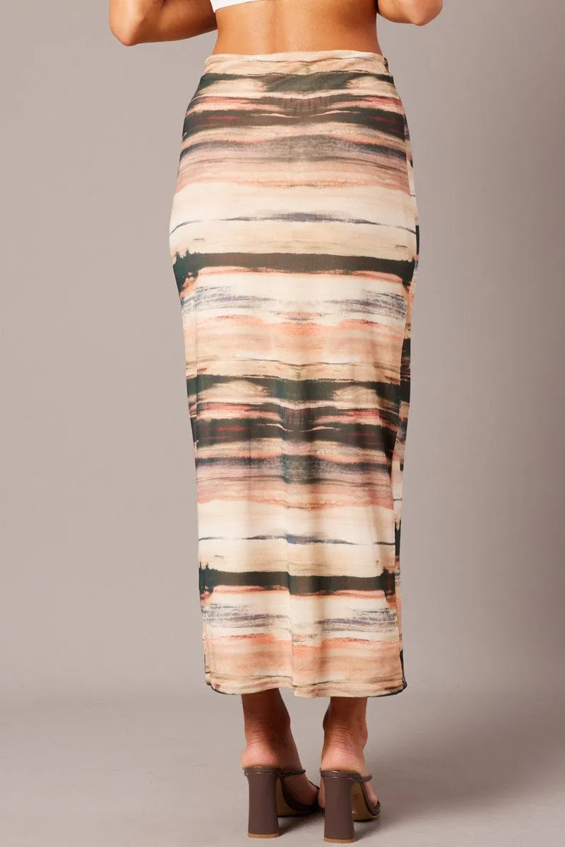 Brown Abstract Midi Skirt High Rise Mesh sold by Ally Fashion product image thumbnail 5