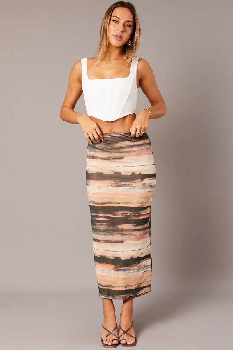 Brown Abstract Midi Skirt High Rise Mesh sold by Ally Fashion product image thumbnail 2
