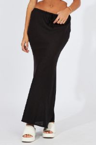 Black Slip Skirt Maxi Linen Blend sold by Ally Fashion