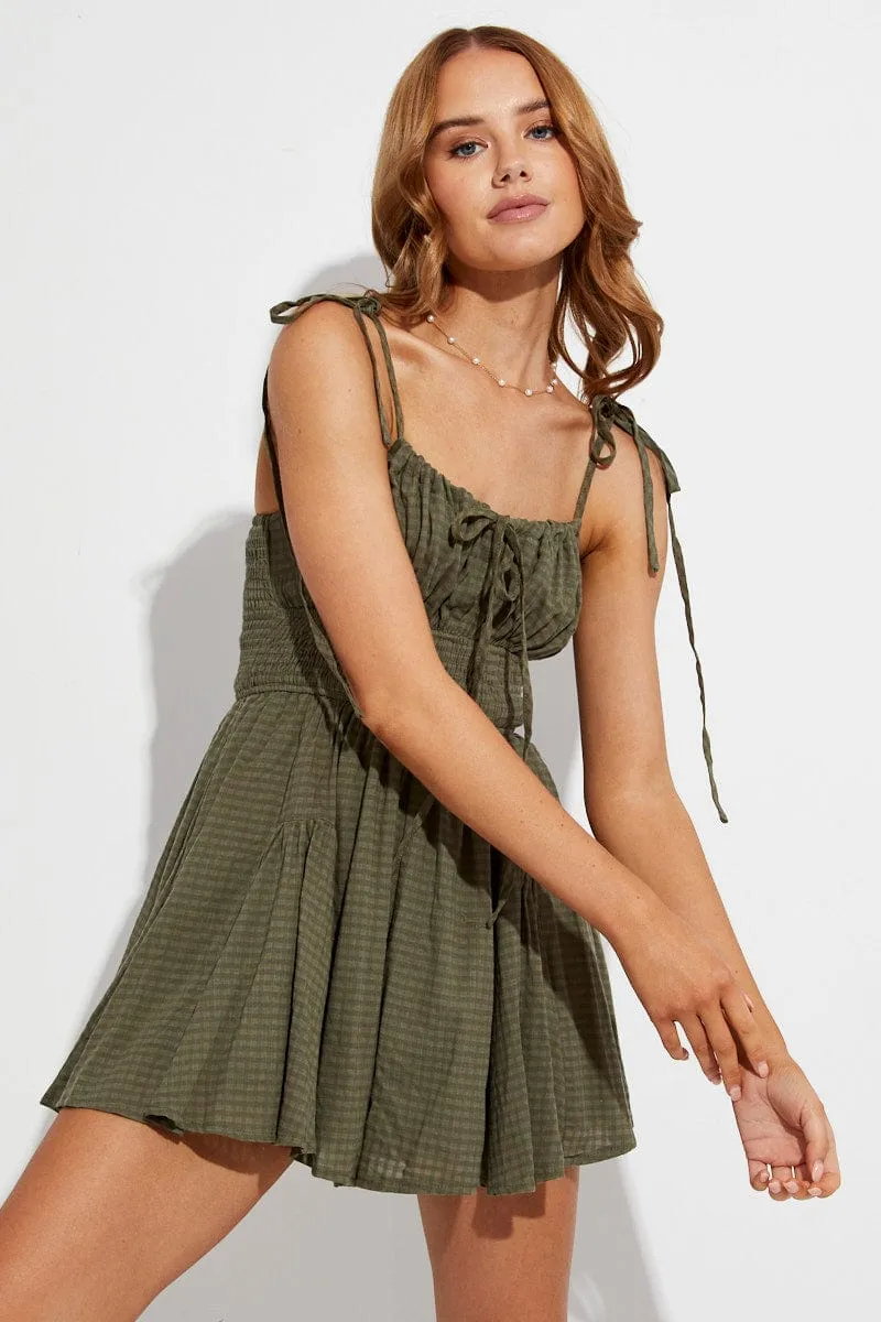 Green Playsuit Sleeveless Gathered Bust sold by Ally Fashion