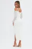 White Maxi Dress Long Sleeve Cold Shoulder Mesh Textured sold by Ally Fashion