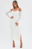 White Maxi Dress Long Sleeve Cold Shoulder Mesh Textured sold by Ally Fashion