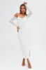 White Maxi Dress Long Sleeve Cold Shoulder Mesh Textured sold by Ally Fashion