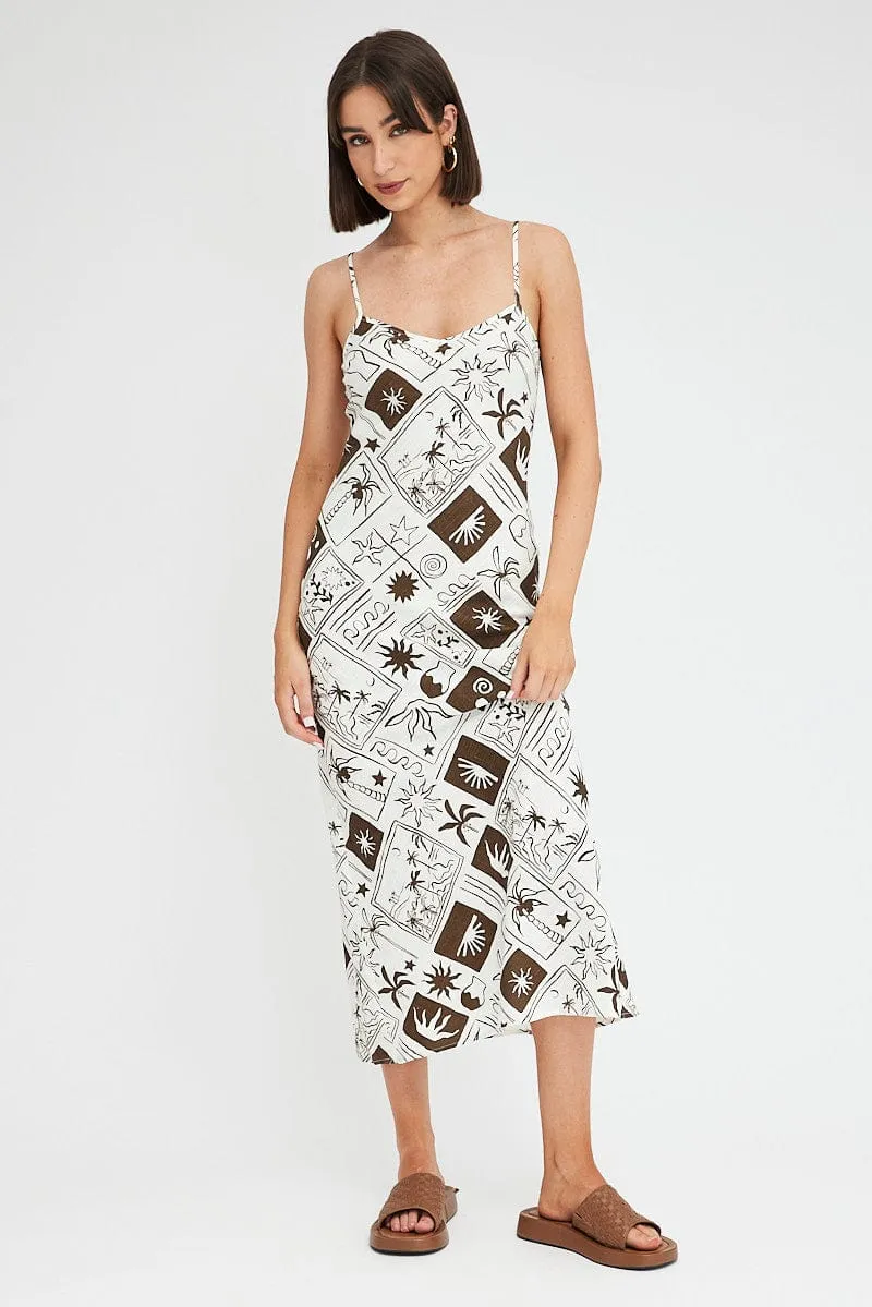 Brown Abstract Maxi Dress Bias Cut Linen Blend sold by Ally Fashion product image thumbnail 3