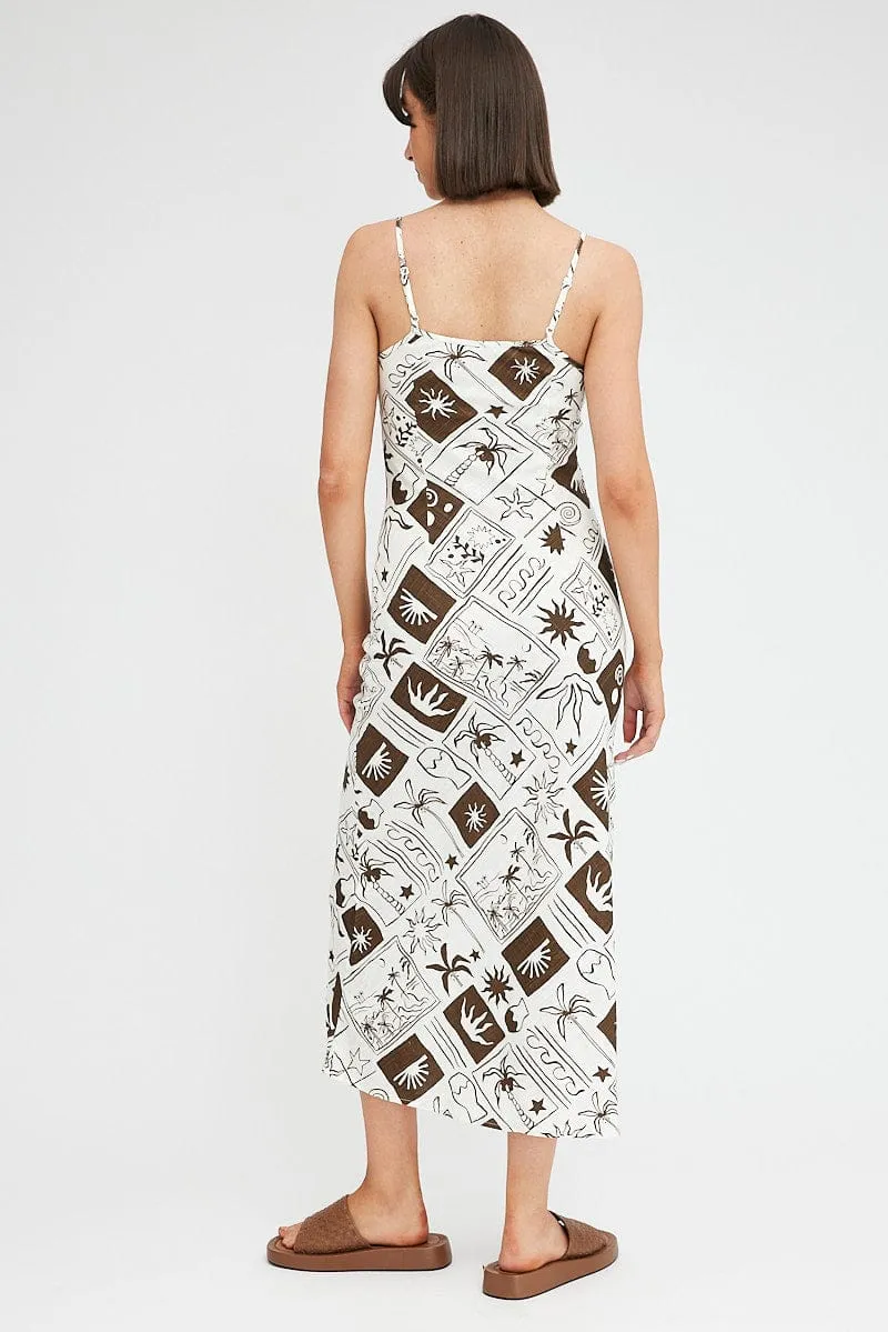 Brown Abstract Maxi Dress Bias Cut Linen Blend sold by Ally Fashion product image thumbnail 5