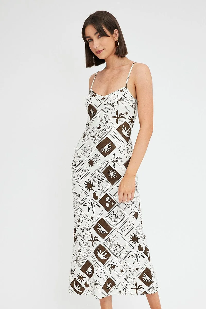 Brown Abstract Maxi Dress Bias Cut Linen Blend sold by Ally Fashion product image thumbnail 2