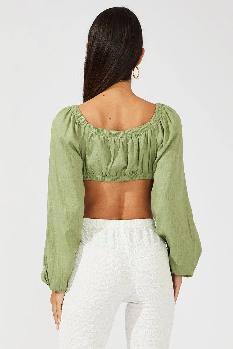Green Tie Crop Top Long Sleeve sold by Ally Fashion product image thumbnail 5