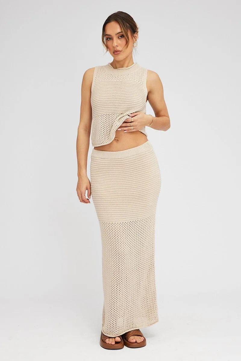 Beige Crochet Knit Tank Top sold by Ally Fashion product image thumbnail 2