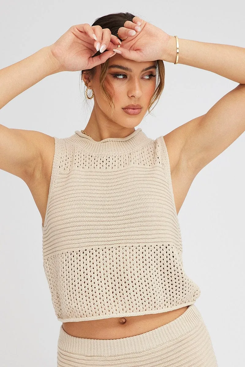 Beige Crochet Knit Tank Top sold by Ally Fashion product image thumbnail 3