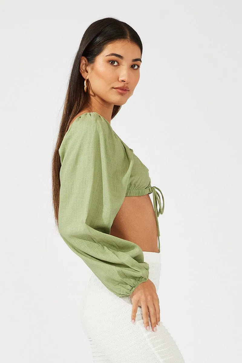 Green Tie Crop Top Long Sleeve sold by Ally Fashion product image thumbnail 4