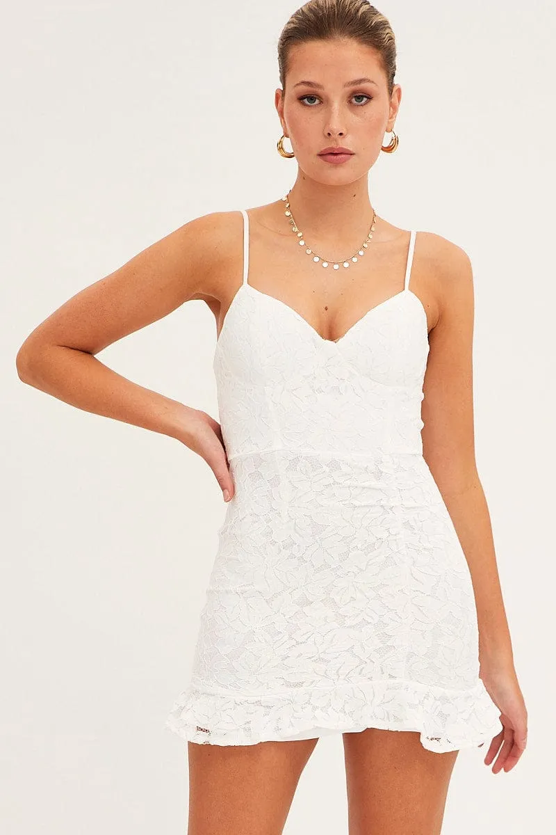 White Bodycon Dress Sleeveless Mini V-Neck Lace sold by Ally Fashion