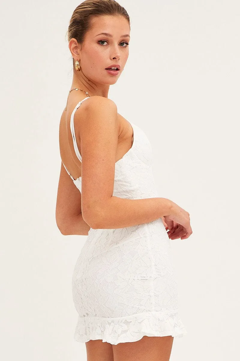 White Bodycon Dress Sleeveless Mini V-Neck Lace sold by Ally Fashion product image thumbnail 4