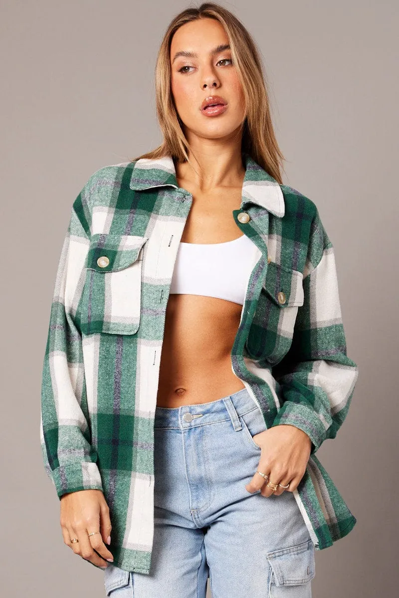 Green Check Relaxed Shirt Long Sleeve sold by Ally Fashion