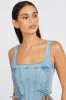 Denim Corset Sleeveless Scoop Neck Lace Up Stretch sold by Ally Fashion