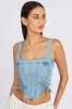 Denim Corset Sleeveless Scoop Neck Lace Up Stretch sold by Ally Fashion