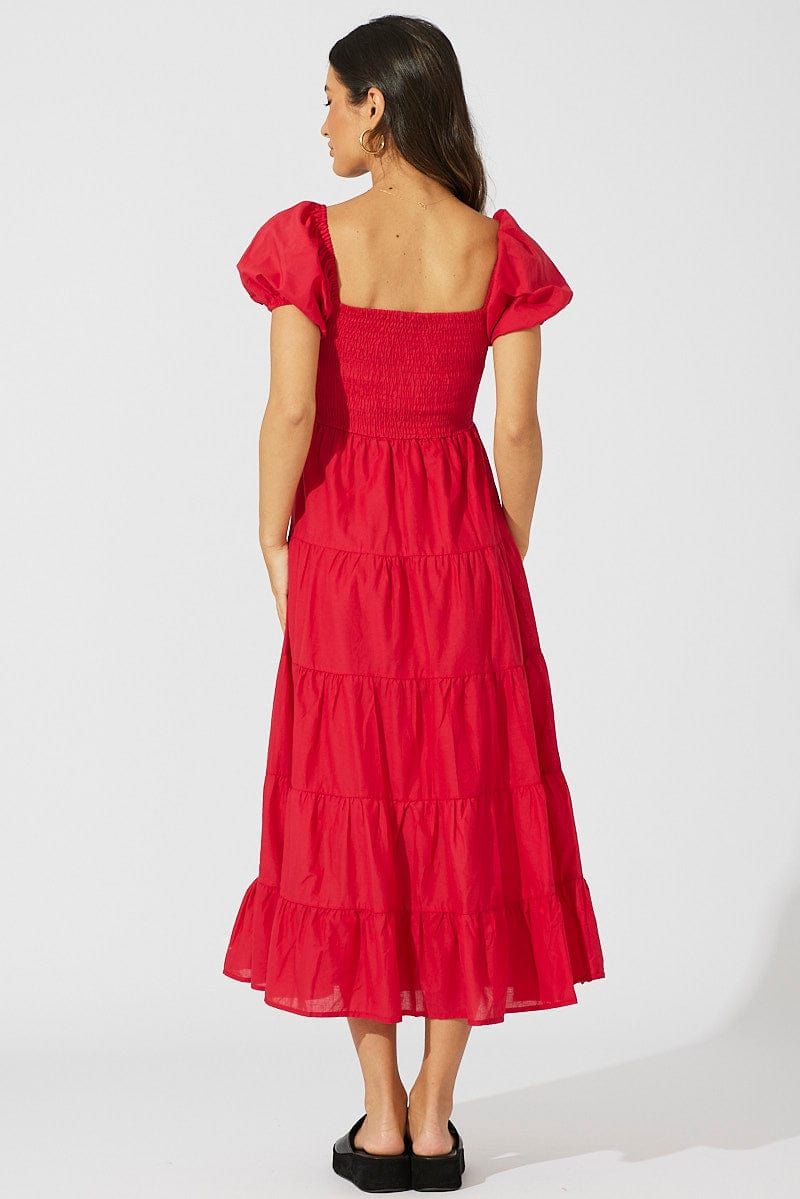 Red Maxi Dress Short Sleeve Shirred Tiered sold by Ally Fashion product image thumbnail 5