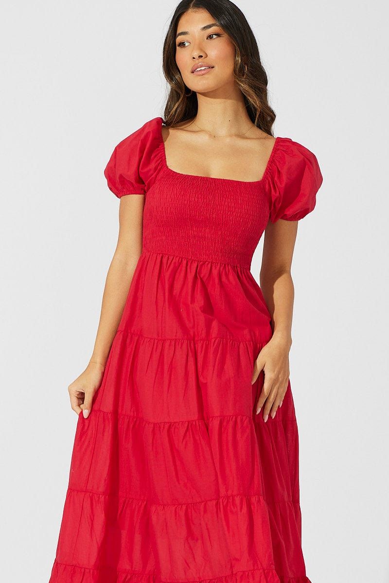 Red Maxi Dress Short Sleeve Shirred Tiered sold by Ally Fashion product image thumbnail 2