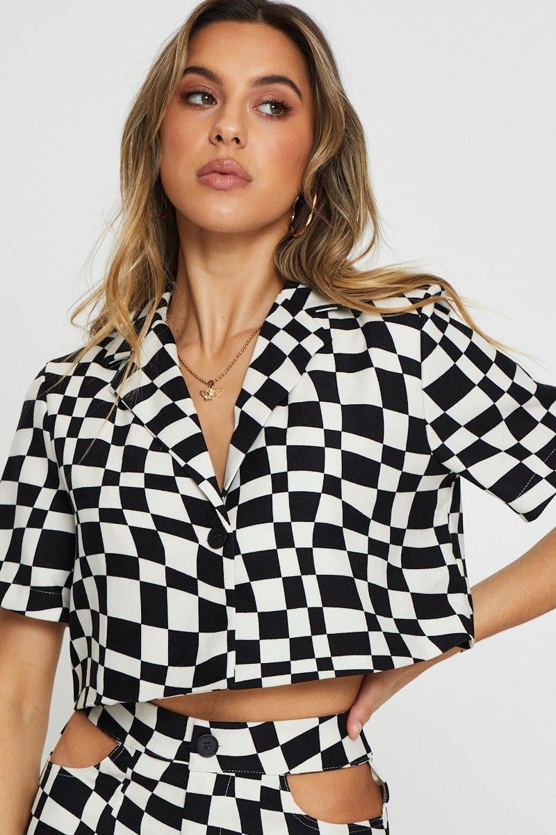 Check Wrap Top Short Sleeve Crop sold by Ally Fashion product image thumbnail 3