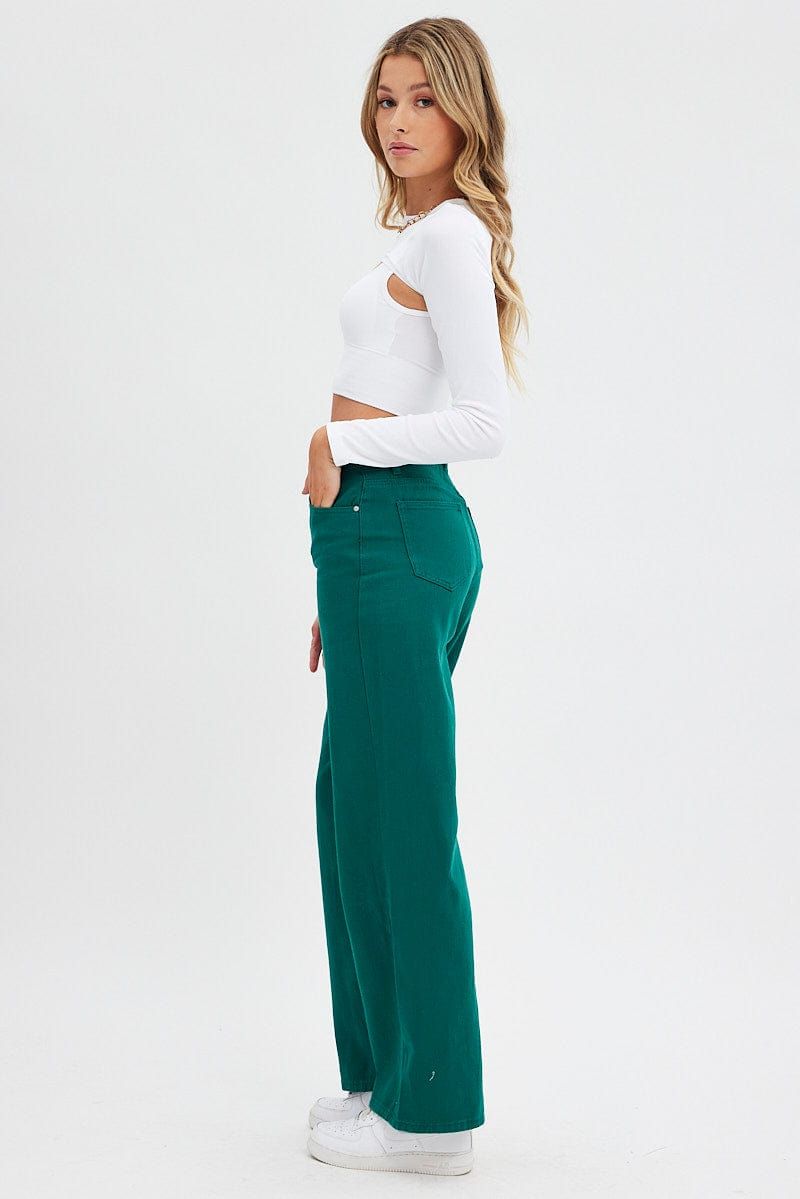 Green Wide Leg Denim Jeans High rise sold by Ally Fashion product image thumbnail 4