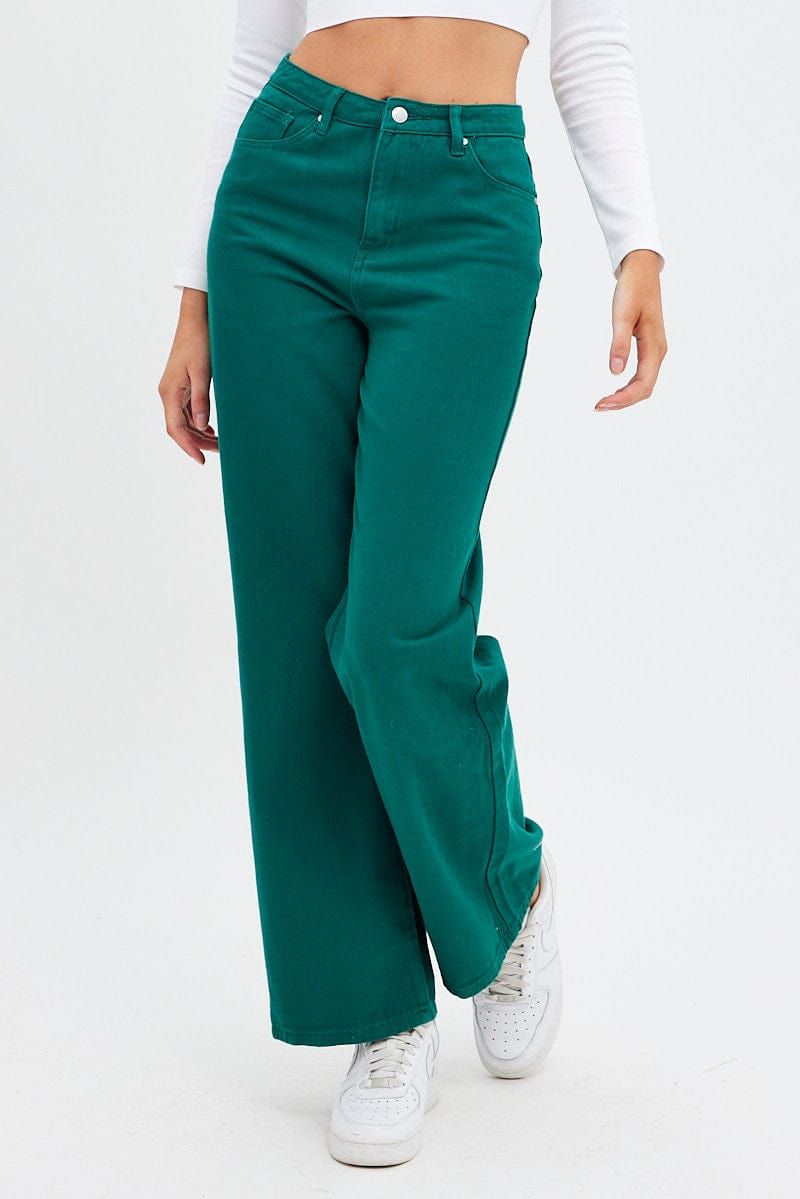 Green Wide Leg Denim Jeans High rise sold by Ally Fashion