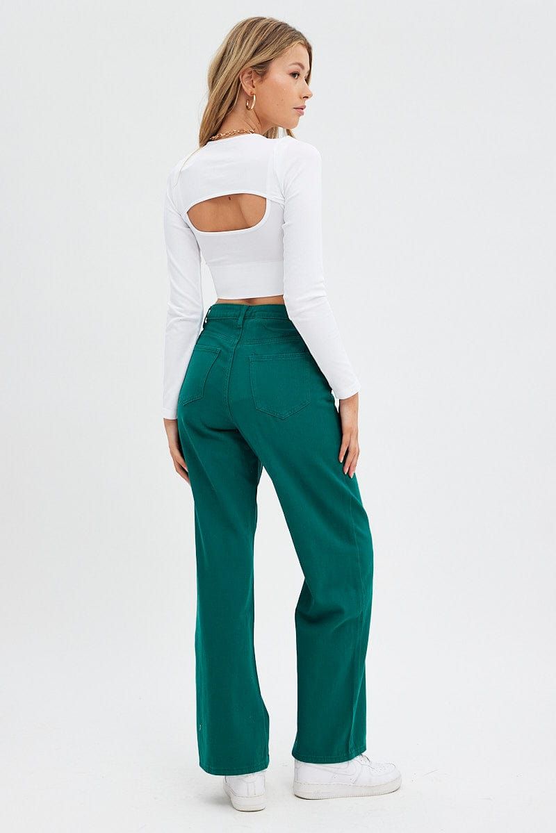 Green Wide Leg Denim Jeans High rise sold by Ally Fashion product image thumbnail 5