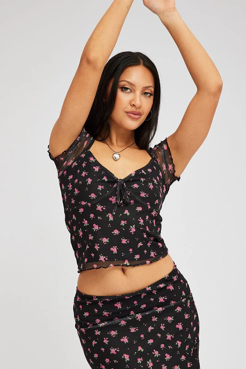 Black Ditsy Mesh Top Short Sleeve sold by Ally Fashion