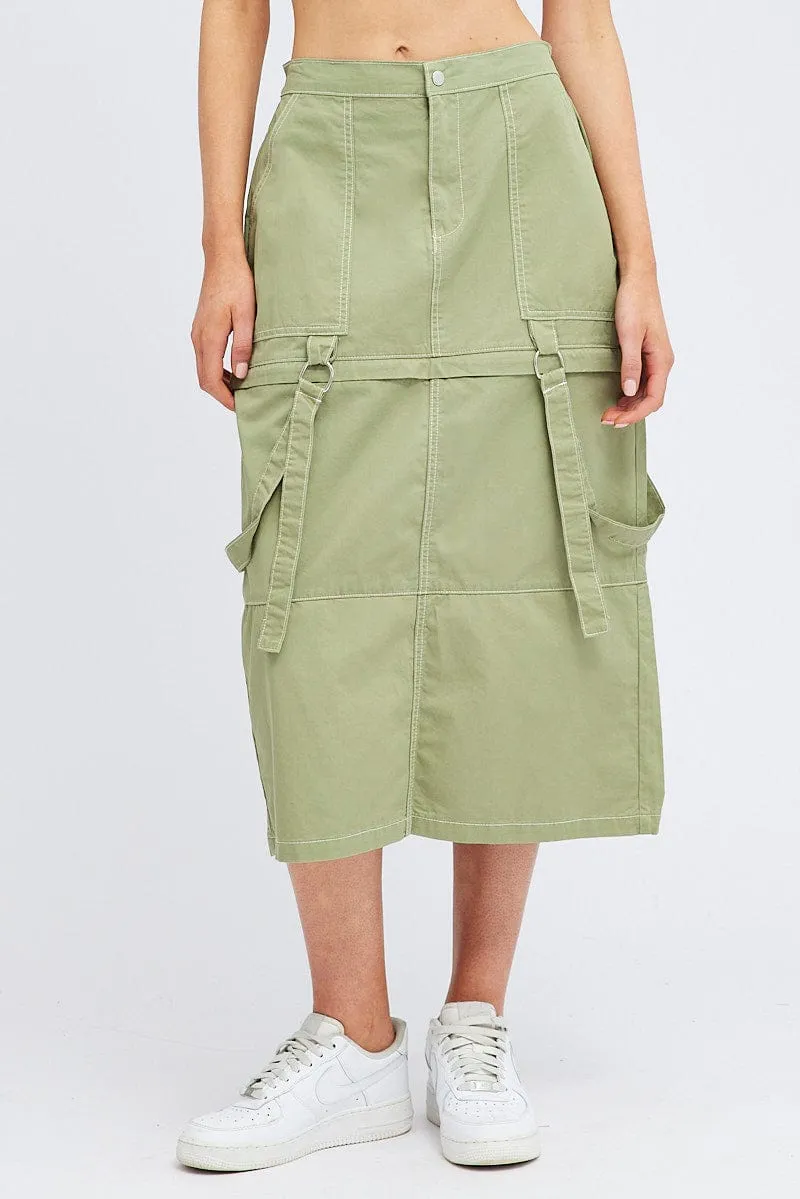 Green Cargo Skirt High Rise Elastic Two-way Midi Mini sold by Ally Fashion product image thumbnail 2