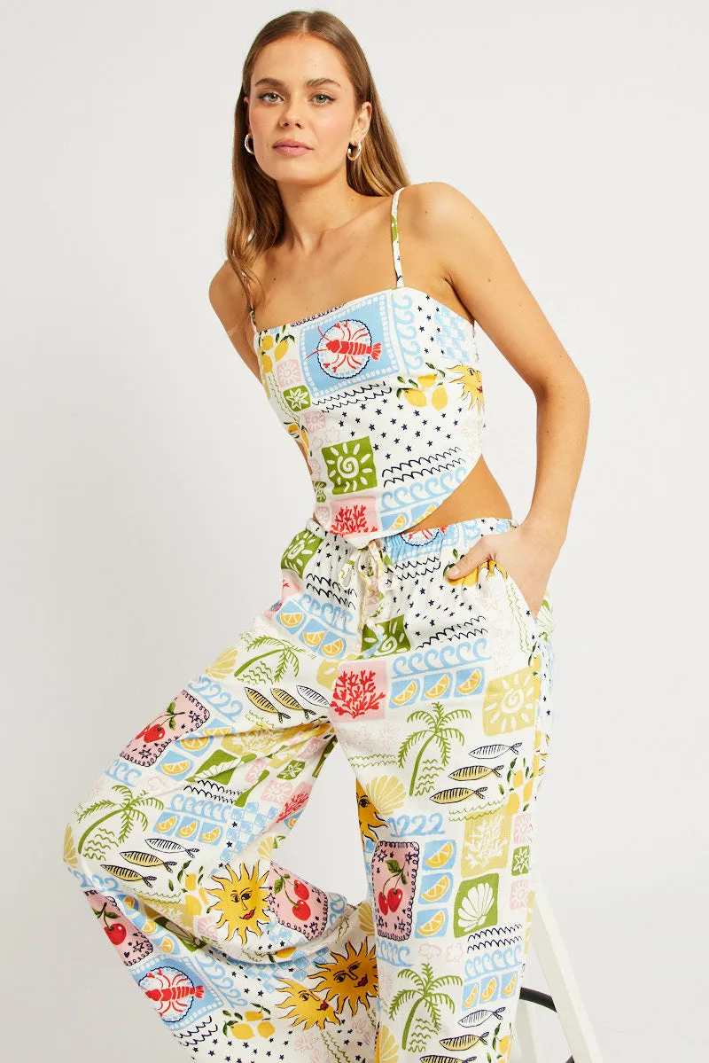 Multi Abstract Scarf Top Sleeveless Tie Back sold by Ally Fashion