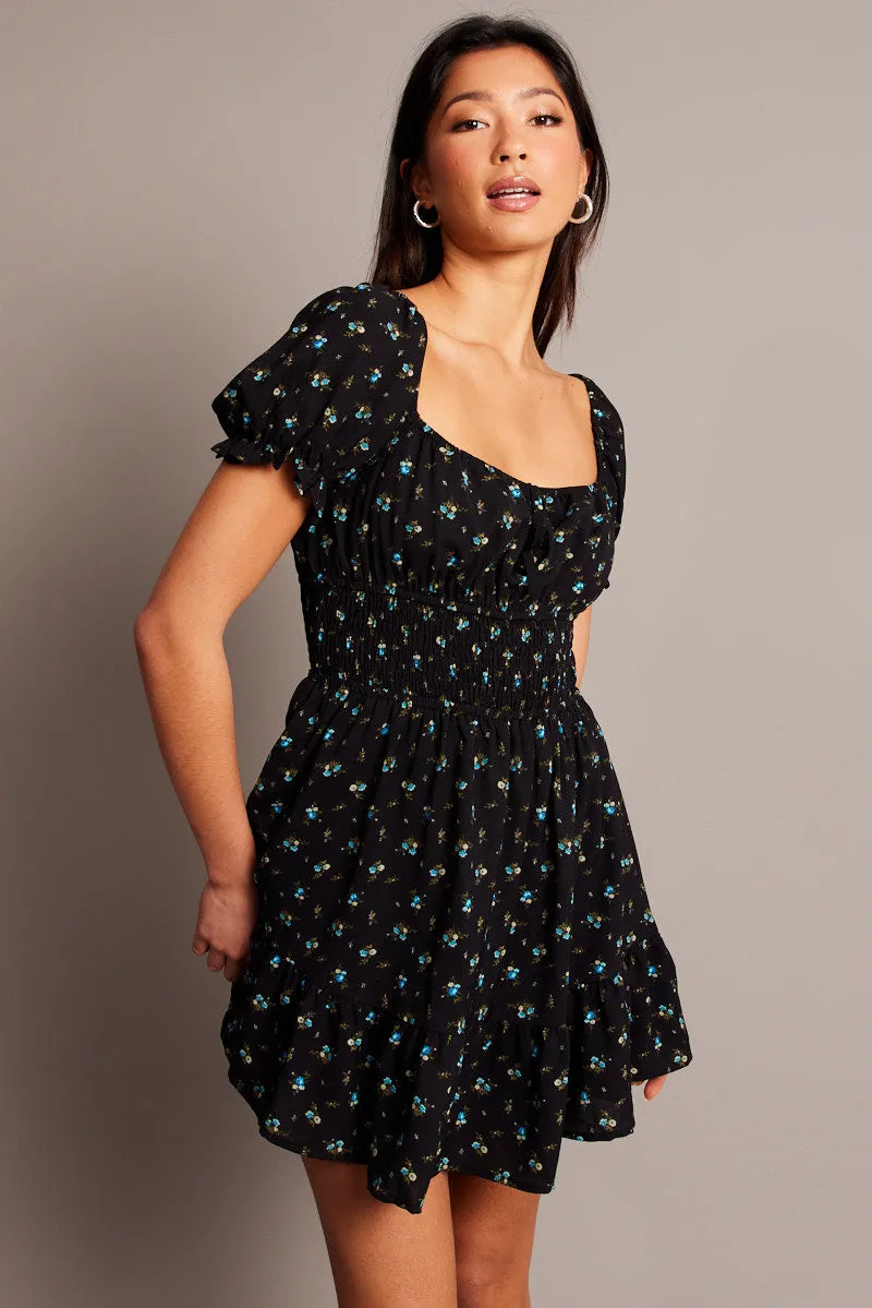 Black Ditsy Fit And Flare Dress Mini sold by Ally Fashion product image thumbnail 3
