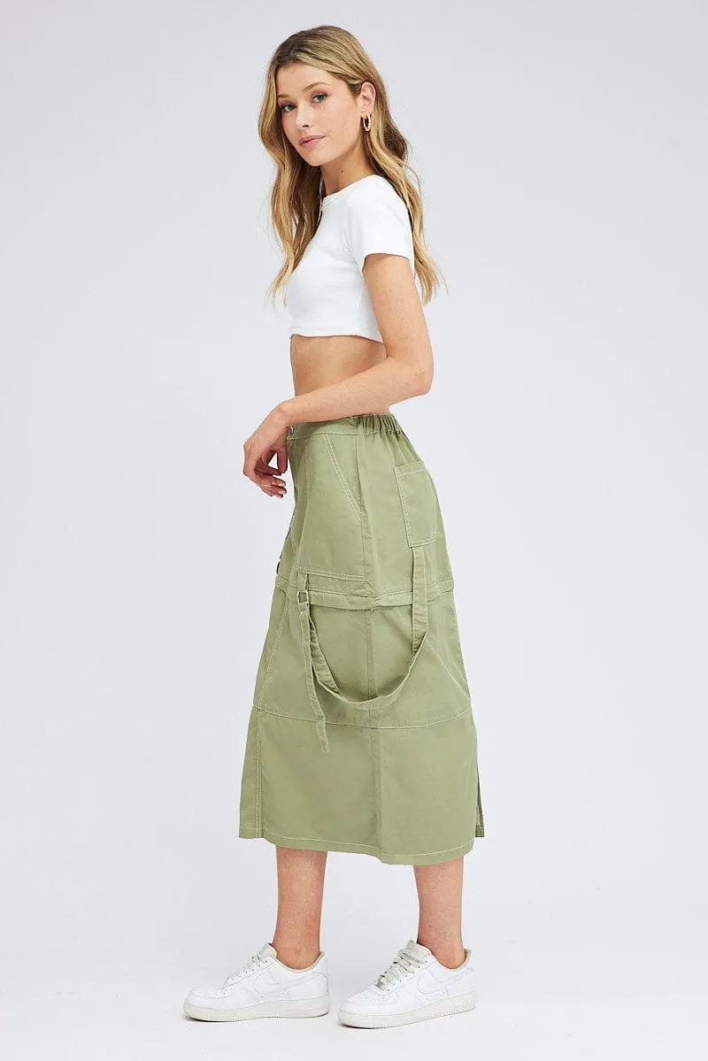 Green Cargo Skirt High Rise Elastic Two-way Midi Mini sold by Ally Fashion product image thumbnail 4