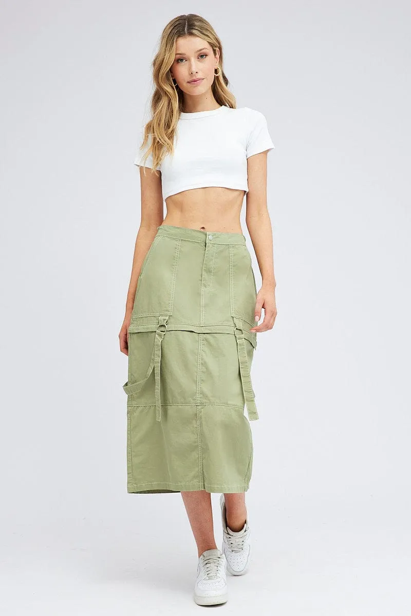 Green Cargo Skirt High Rise Elastic Two-way Midi Mini sold by Ally Fashion