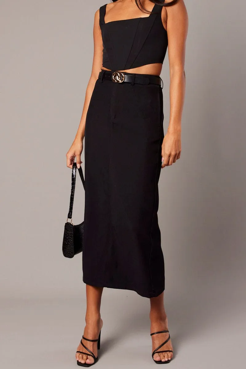 Black Tailored Maxi Skirt High Rise sold by Ally Fashion