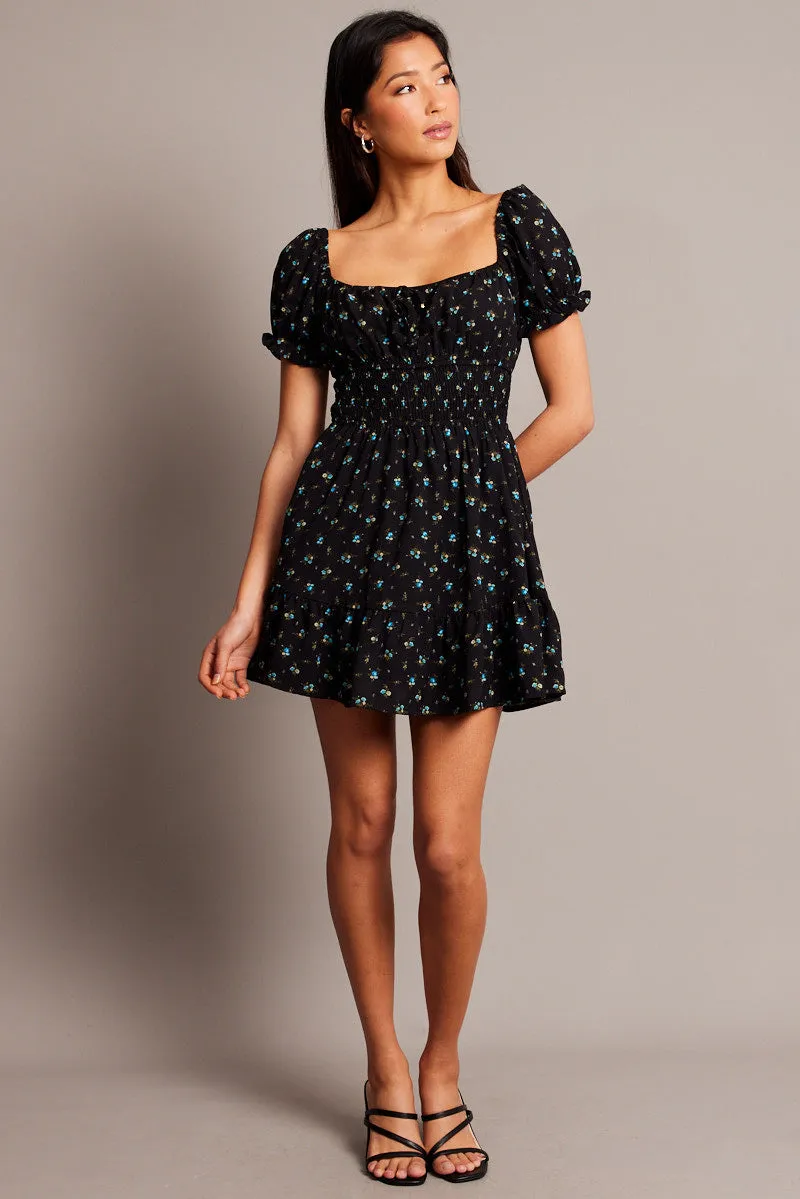 Black Ditsy Fit And Flare Dress Mini sold by Ally Fashion product image thumbnail 2