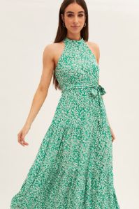 Green Floral Halter Neck Floral Maxi Dress sold by Ally Fashion