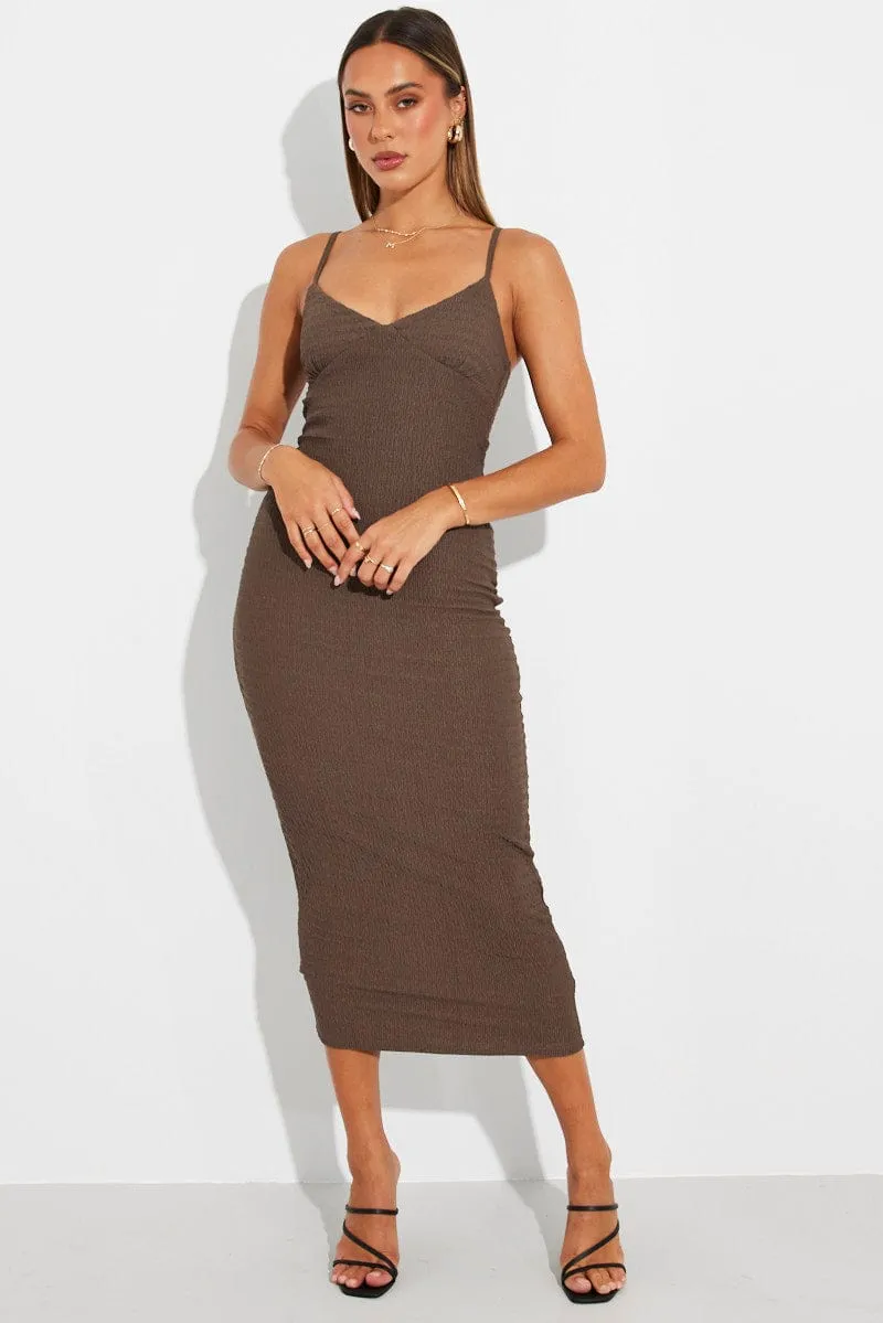 Brown Midi Dress Sleeveless Textured Fabric sold by Ally Fashion product image thumbnail 2